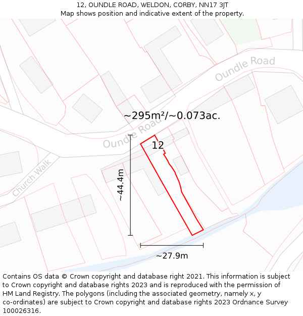 12, OUNDLE ROAD, WELDON, CORBY, NN17 3JT: Plot and title map