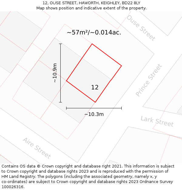 12, OUSE STREET, HAWORTH, KEIGHLEY, BD22 8LY: Plot and title map