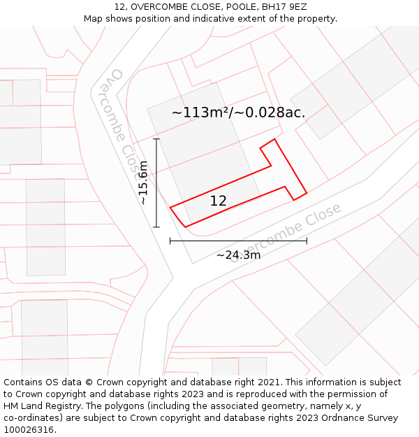 12, OVERCOMBE CLOSE, POOLE, BH17 9EZ: Plot and title map