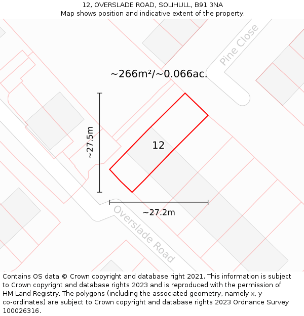 12, OVERSLADE ROAD, SOLIHULL, B91 3NA: Plot and title map