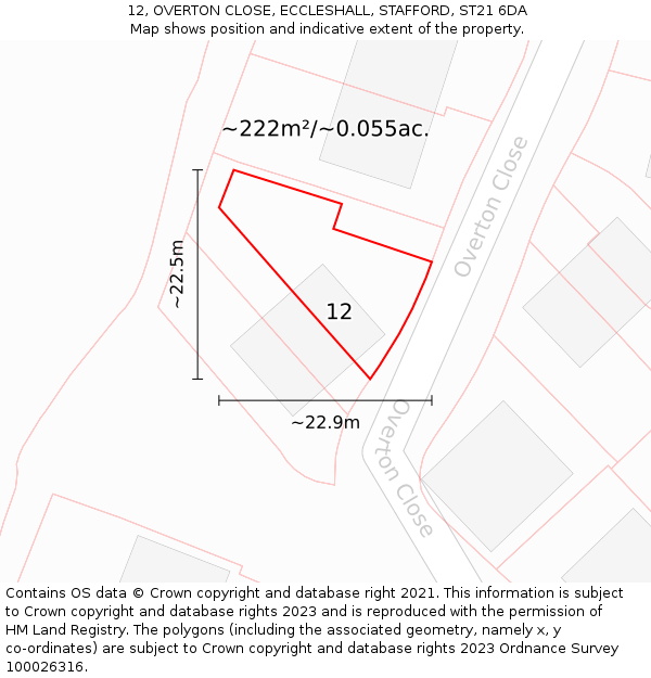 12, OVERTON CLOSE, ECCLESHALL, STAFFORD, ST21 6DA: Plot and title map