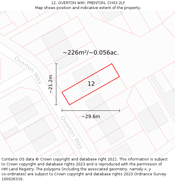 12, OVERTON WAY, PRENTON, CH43 2LF: Plot and title map