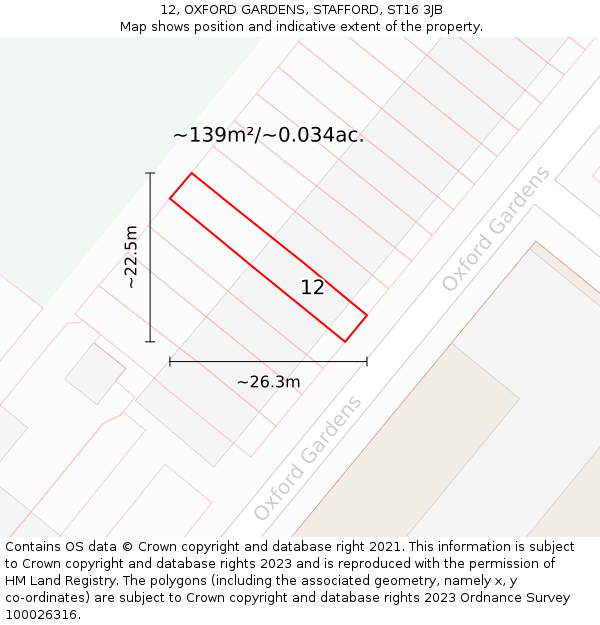 12, OXFORD GARDENS, STAFFORD, ST16 3JB: Plot and title map