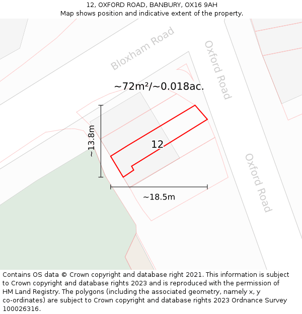 12, OXFORD ROAD, BANBURY, OX16 9AH: Plot and title map