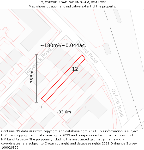 12, OXFORD ROAD, WOKINGHAM, RG41 2XY: Plot and title map