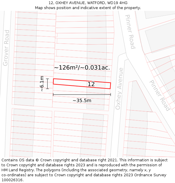 12, OXHEY AVENUE, WATFORD, WD19 4HG: Plot and title map