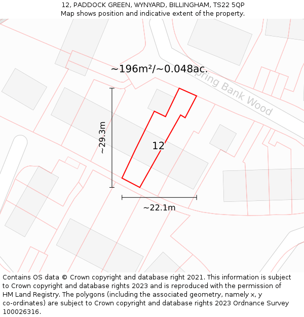 12, PADDOCK GREEN, WYNYARD, BILLINGHAM, TS22 5QP: Plot and title map