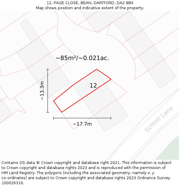 12, PAGE CLOSE, BEAN, DARTFORD, DA2 8BX: Plot and title map