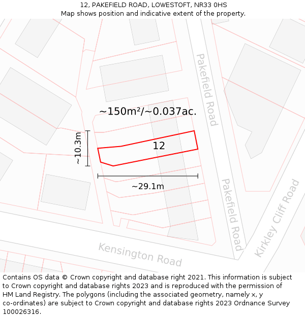 12, PAKEFIELD ROAD, LOWESTOFT, NR33 0HS: Plot and title map