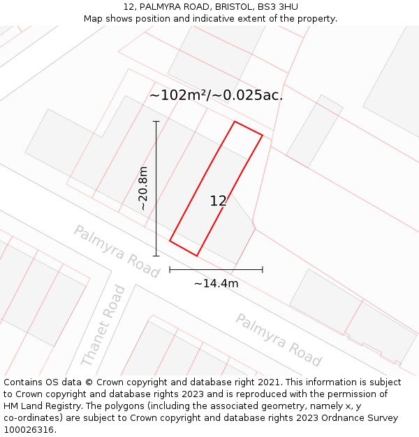 12, PALMYRA ROAD, BRISTOL, BS3 3HU: Plot and title map
