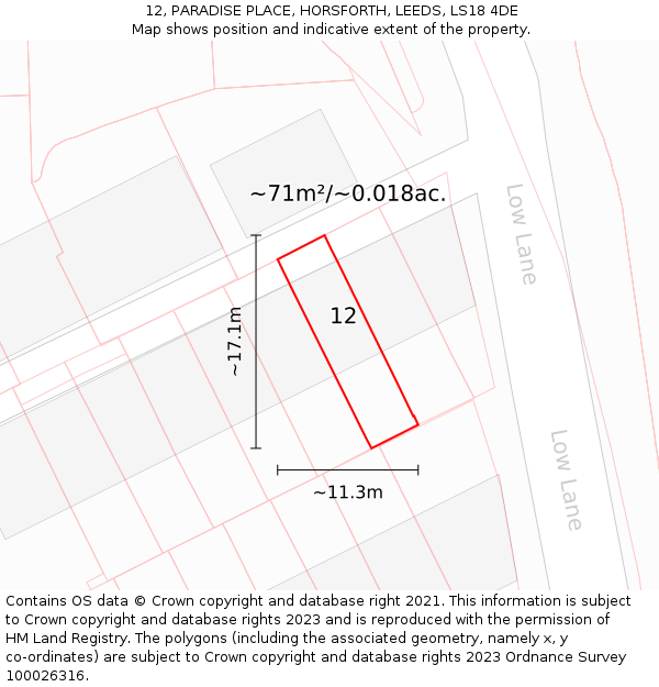 12, PARADISE PLACE, HORSFORTH, LEEDS, LS18 4DE: Plot and title map