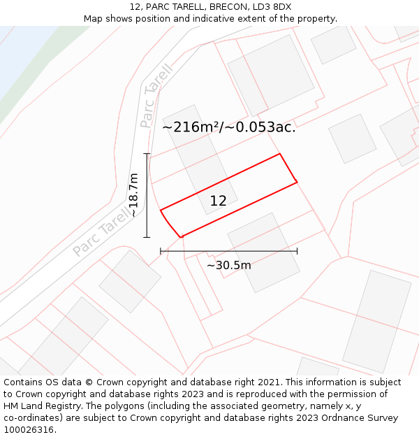 12, PARC TARELL, BRECON, LD3 8DX: Plot and title map