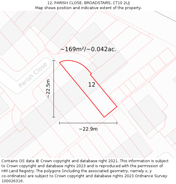 12, PARISH CLOSE, BROADSTAIRS, CT10 2UJ: Plot and title map