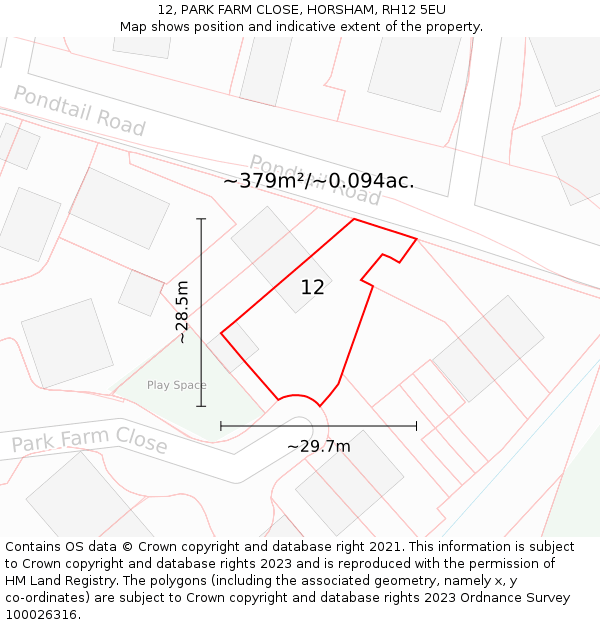 12, PARK FARM CLOSE, HORSHAM, RH12 5EU: Plot and title map