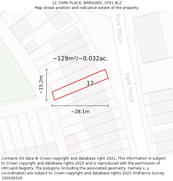 12, PARK PLACE, BARGOED, CF81 8LZ: Plot and title map