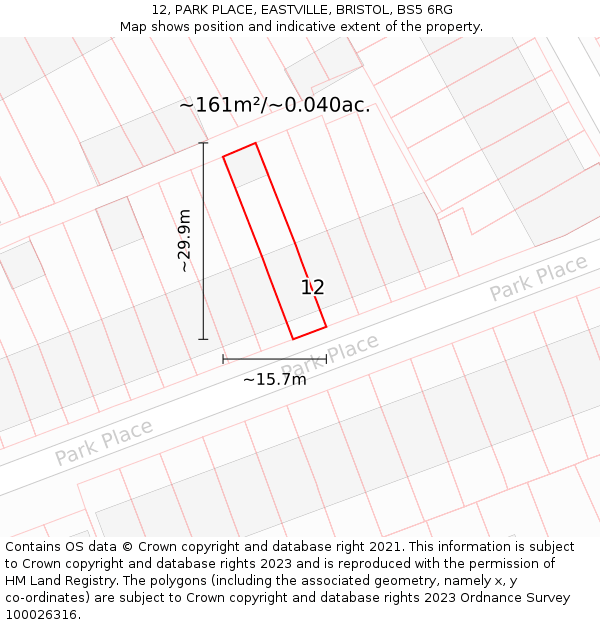 12, PARK PLACE, EASTVILLE, BRISTOL, BS5 6RG: Plot and title map
