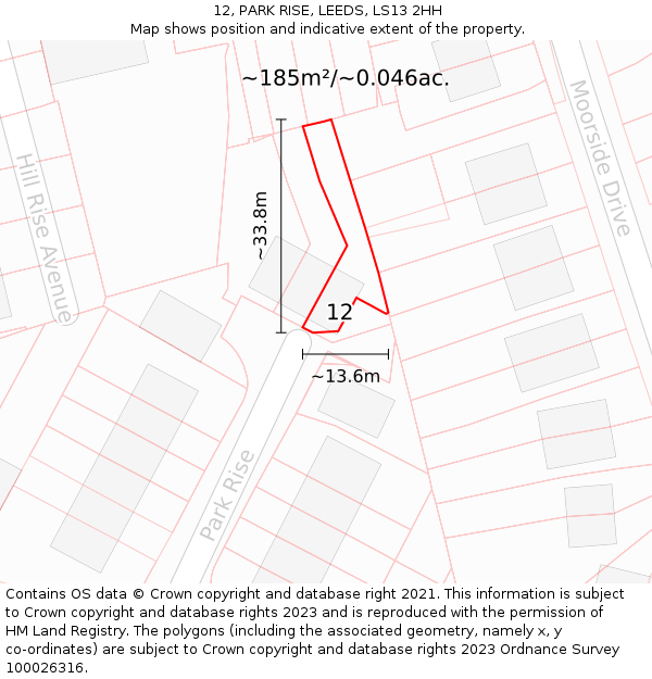 12, PARK RISE, LEEDS, LS13 2HH: Plot and title map
