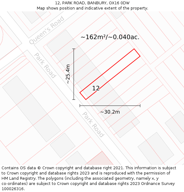 12, PARK ROAD, BANBURY, OX16 0DW: Plot and title map