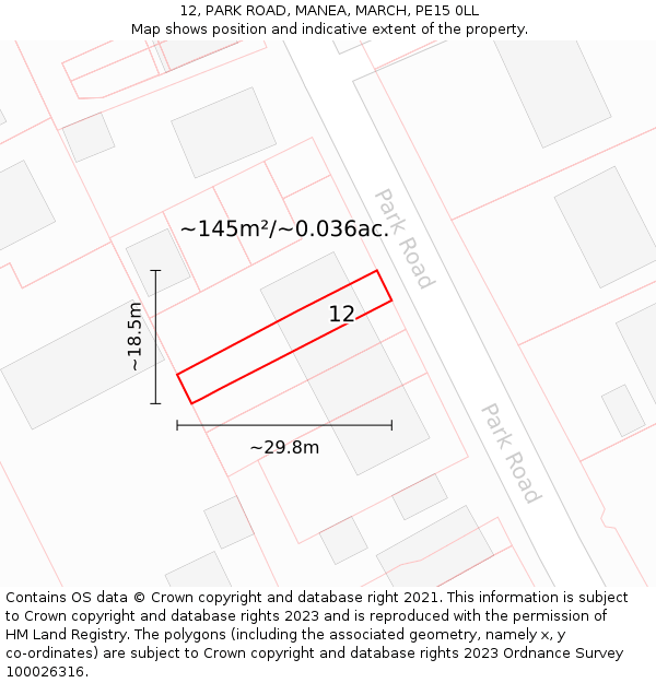 12, PARK ROAD, MANEA, MARCH, PE15 0LL: Plot and title map