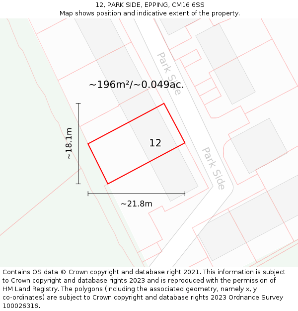 12, PARK SIDE, EPPING, CM16 6SS: Plot and title map