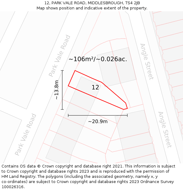 12, PARK VALE ROAD, MIDDLESBROUGH, TS4 2JB: Plot and title map