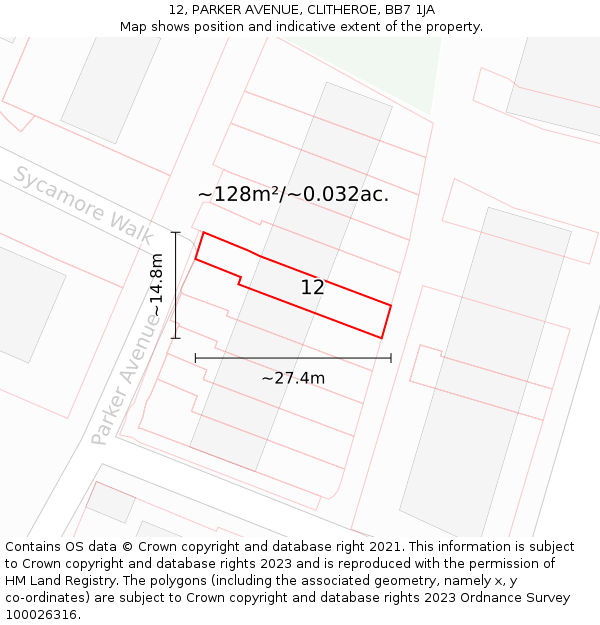 12, PARKER AVENUE, CLITHEROE, BB7 1JA: Plot and title map