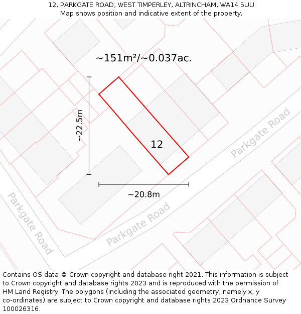 12, PARKGATE ROAD, WEST TIMPERLEY, ALTRINCHAM, WA14 5UU: Plot and title map