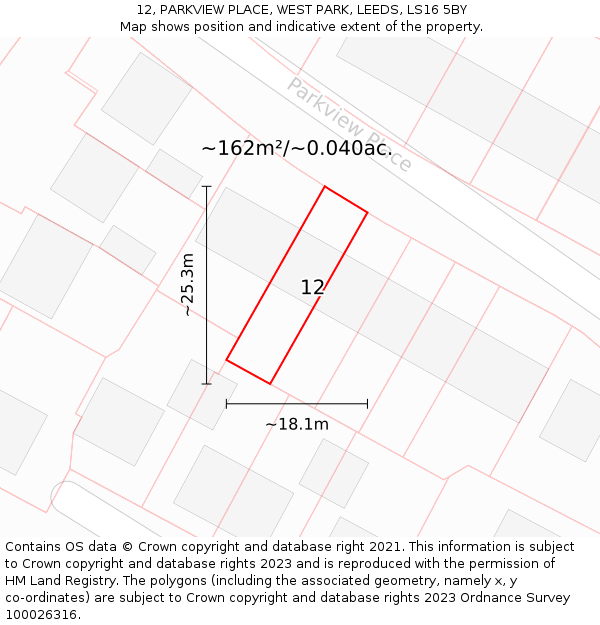 12, PARKVIEW PLACE, WEST PARK, LEEDS, LS16 5BY: Plot and title map