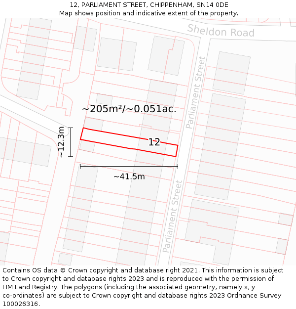 12, PARLIAMENT STREET, CHIPPENHAM, SN14 0DE: Plot and title map