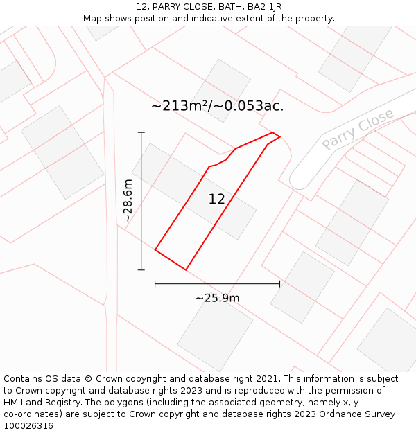 12, PARRY CLOSE, BATH, BA2 1JR: Plot and title map