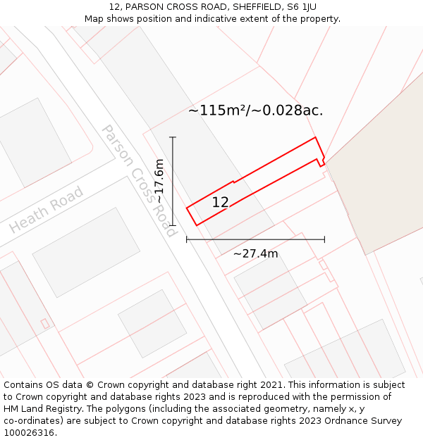 12, PARSON CROSS ROAD, SHEFFIELD, S6 1JU: Plot and title map