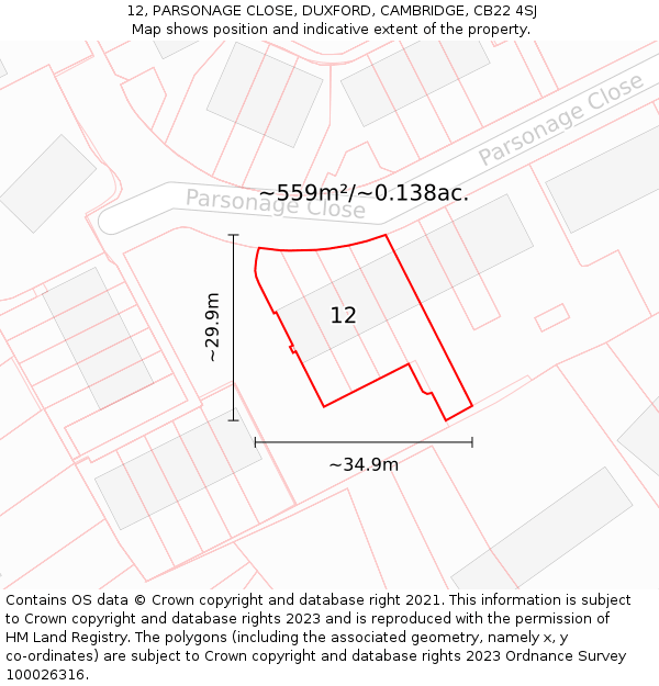 12, PARSONAGE CLOSE, DUXFORD, CAMBRIDGE, CB22 4SJ: Plot and title map
