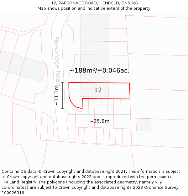 12, PARSONAGE ROAD, HENFIELD, BN5 9JG: Plot and title map