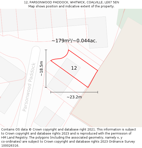 12, PARSONWOOD PADDOCK, WHITWICK, COALVILLE, LE67 5EN: Plot and title map