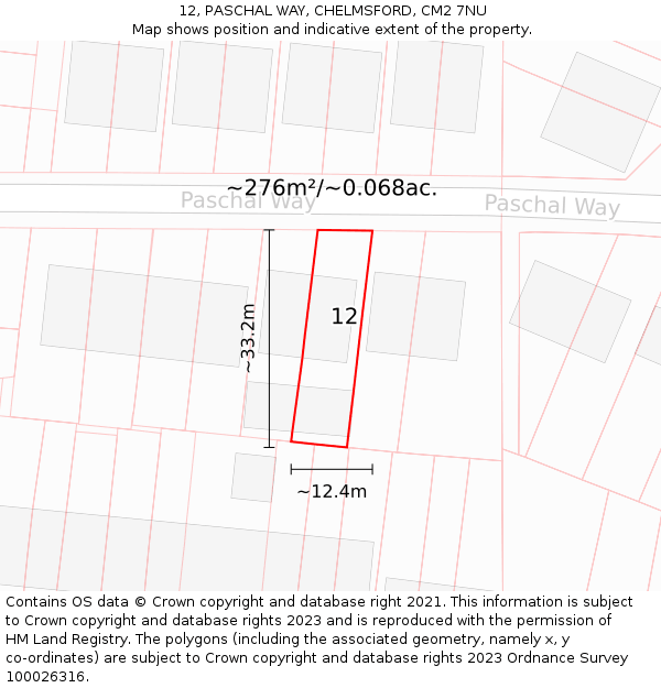 12, PASCHAL WAY, CHELMSFORD, CM2 7NU: Plot and title map