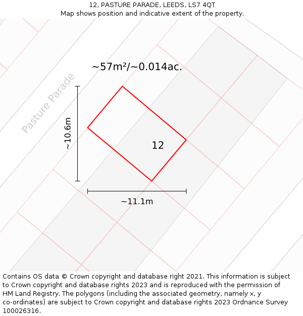12, PASTURE PARADE, LEEDS, LS7 4QT: Plot and title map