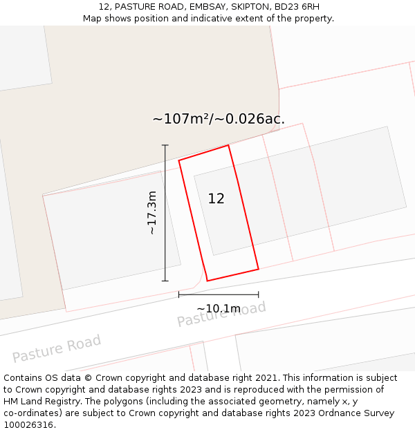 12, PASTURE ROAD, EMBSAY, SKIPTON, BD23 6RH: Plot and title map