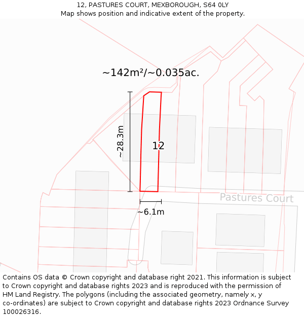 12, PASTURES COURT, MEXBOROUGH, S64 0LY: Plot and title map