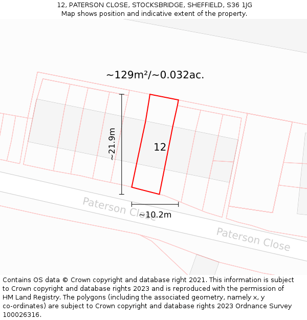 12, PATERSON CLOSE, STOCKSBRIDGE, SHEFFIELD, S36 1JG: Plot and title map