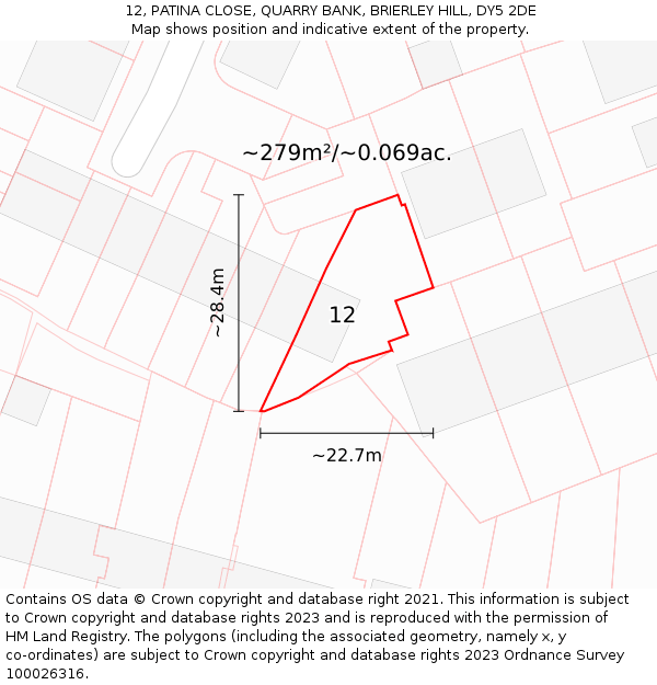 12, PATINA CLOSE, QUARRY BANK, BRIERLEY HILL, DY5 2DE: Plot and title map
