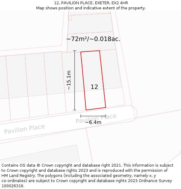 12, PAVILION PLACE, EXETER, EX2 4HR: Plot and title map