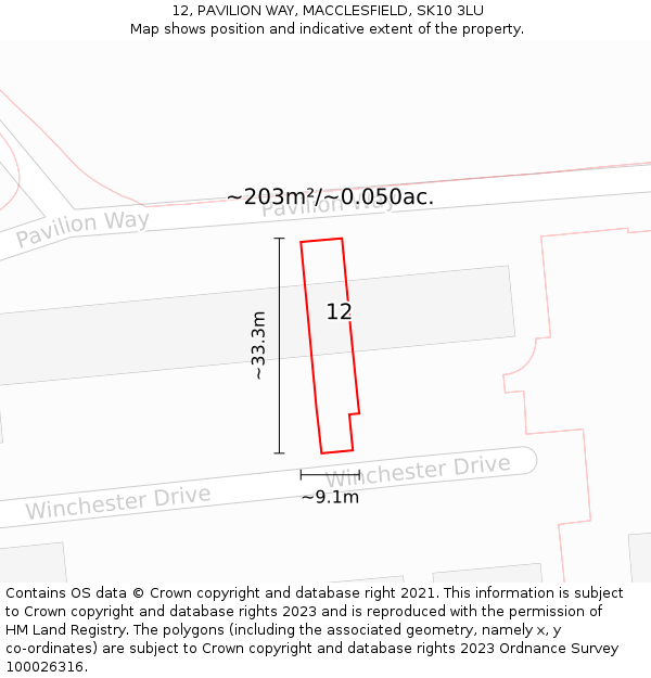 12, PAVILION WAY, MACCLESFIELD, SK10 3LU: Plot and title map