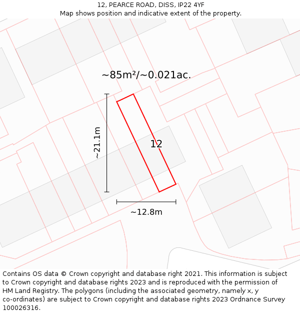 12, PEARCE ROAD, DISS, IP22 4YF: Plot and title map
