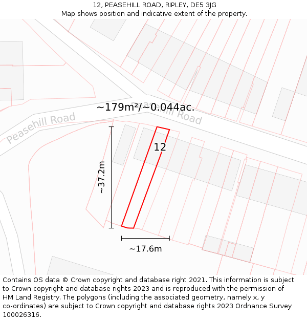 12, PEASEHILL ROAD, RIPLEY, DE5 3JG: Plot and title map