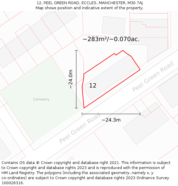 12, PEEL GREEN ROAD, ECCLES, MANCHESTER, M30 7AJ: Plot and title map