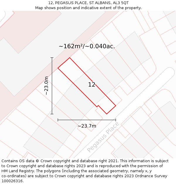 12, PEGASUS PLACE, ST ALBANS, AL3 5QT: Plot and title map