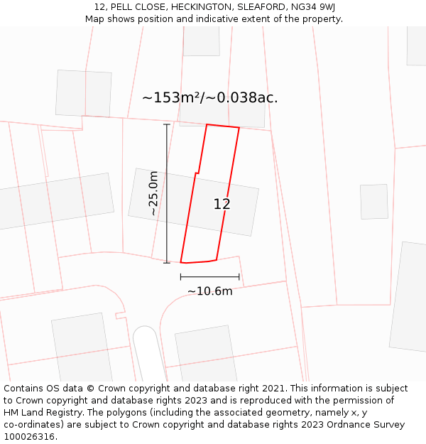 12, PELL CLOSE, HECKINGTON, SLEAFORD, NG34 9WJ: Plot and title map