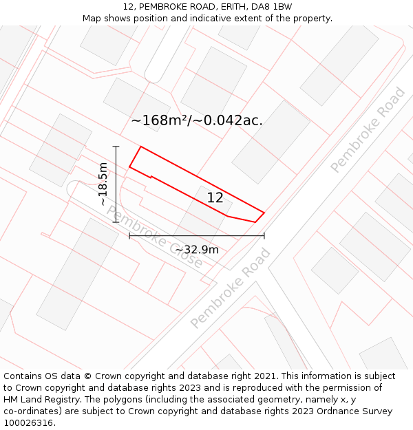 12, PEMBROKE ROAD, ERITH, DA8 1BW: Plot and title map