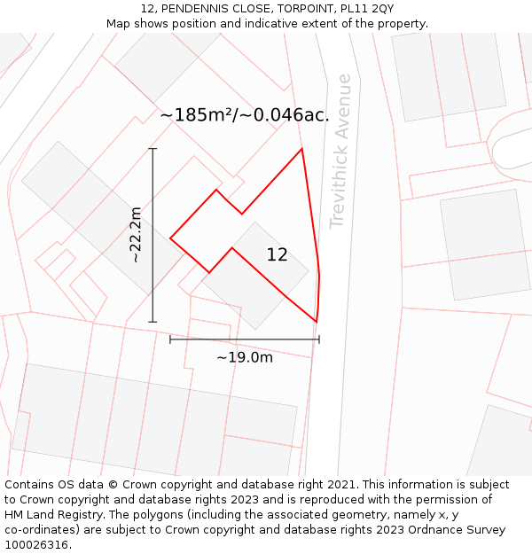 12, PENDENNIS CLOSE, TORPOINT, PL11 2QY: Plot and title map