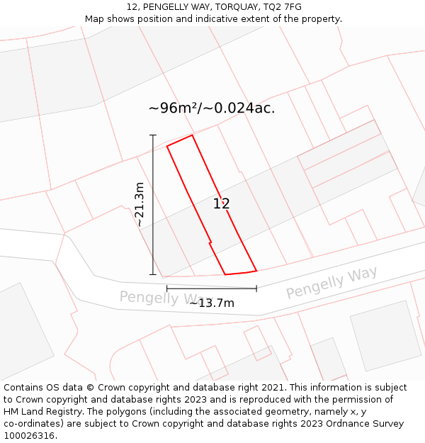 12, PENGELLY WAY, TORQUAY, TQ2 7FG: Plot and title map